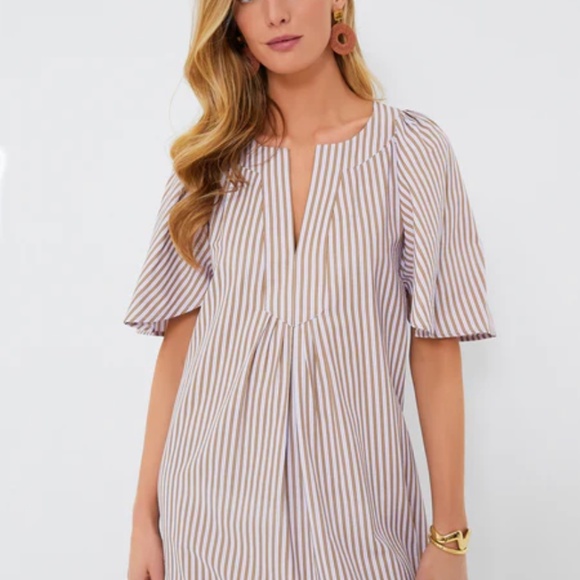 Tuckernuck Lilac Stripe Seersucker Flutter Sleeve Dress - Picture 2 of 6